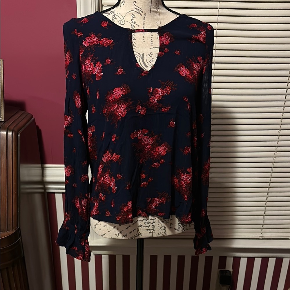 Floral Long Sleeve Top - Red and navy